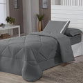 Kit Edredom Solteiro Dupla Face + Lençol 4 Pçs Preto Cinza