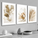 Kit com 3 Quadros Decorativos - Folhagem Dourada