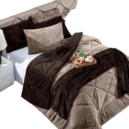 Kit Coberdrom KING 03 Peças Edredom Cobertor Dupla Face Canelado Denver Manta Quente com Fronhas